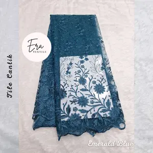 (HARGA 1 METER) Bahan Kain Brokat Warna Emerald, Brukat Meteran Mewah/ Kain Tile Akar Mutiara Gliter/ Kian Tulle Tille/ Kain Brokat Burkat/ Kain Tile Meteran, Kain Tile Mutiara Motif Bunga untuk seragaman bridesmaid dan Kebaya wisuda Satin Brokat