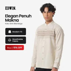 EDWIN JEANS - Kemeja Koko Pria Lengan Panjang BILAL BEIGE Baju Muslim Pria Top Man Muslim Shirt