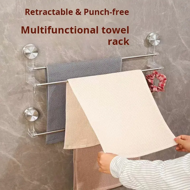 Telescopic suction cup towel rack toilet suction cup type shelf free of punching