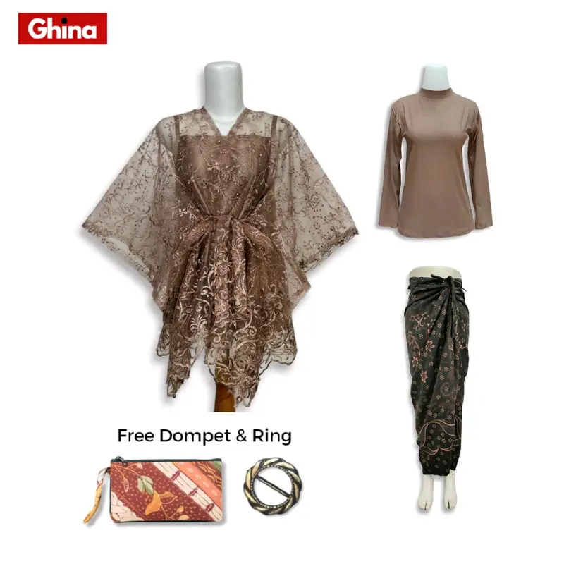 Paket Kondangan 5in1 - Kebaya Ghina One Set Kondangan Wanita Kekinian Outer Brokat Tile Premium Cardi Setelan Kebaya Modern Polos Pesta Dress Remaja Dewasa Mewah kebaya graduation kelulusa kebaya burgundy Baju Atasan Natal Wisuda 8