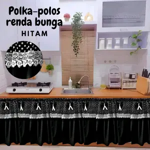Gorden Kolong Dapur/ jendela Renda Bunga Estetik | Penutup Kolong Meja Dapur Anti Berantakan