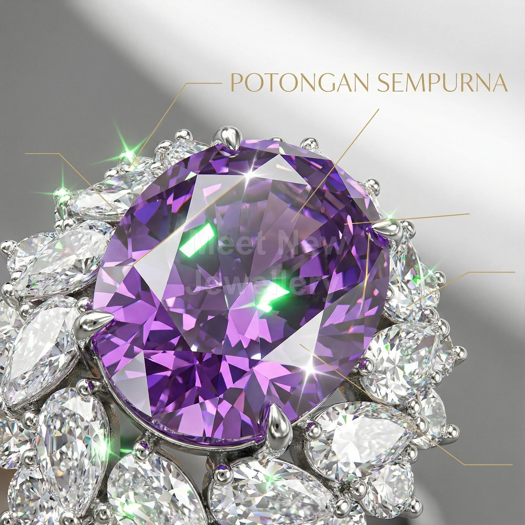 MNS42U Set Perhiasan EleganCOLOS42U Tiga Potong Batu Permata Ungu Bermutu Tinggi Anting Kalung Cincin untuk Wanita Desain Klasik Mewah