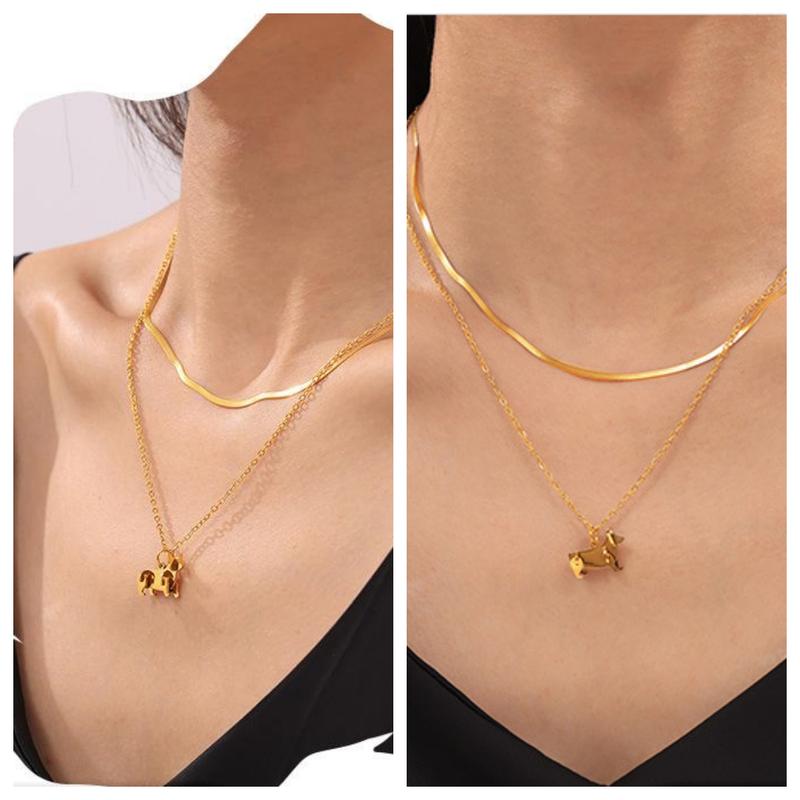 Robot Dog Cat Charm Necklace 18K Gold Plated Pendant Necklace for Women Fashion Jewelry Gifts Dainty Chain Necklace 5
