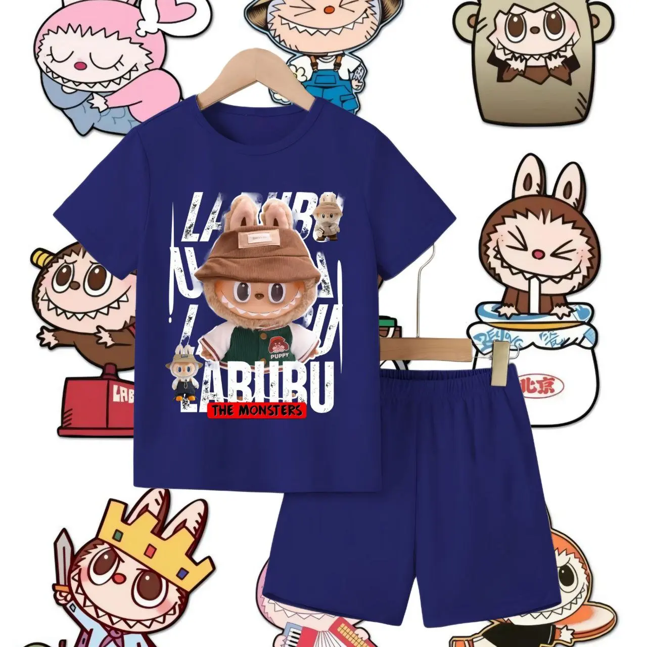 Bestwear.id - Setelan anak laki-laki dan perempuan celana pendek sablon digital LABUBU PUPPY bahan cotton combed / Pakaian anak unisex celana pendek sablon digital 1-10 tahun