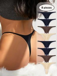 Pack de 3/4/8 piezas: bragas tanga de cintura baja para mujer, suaves, ligeras y transpirables, cómodas, con patrón navideño liso, sin costuras y elásticas para uso diario