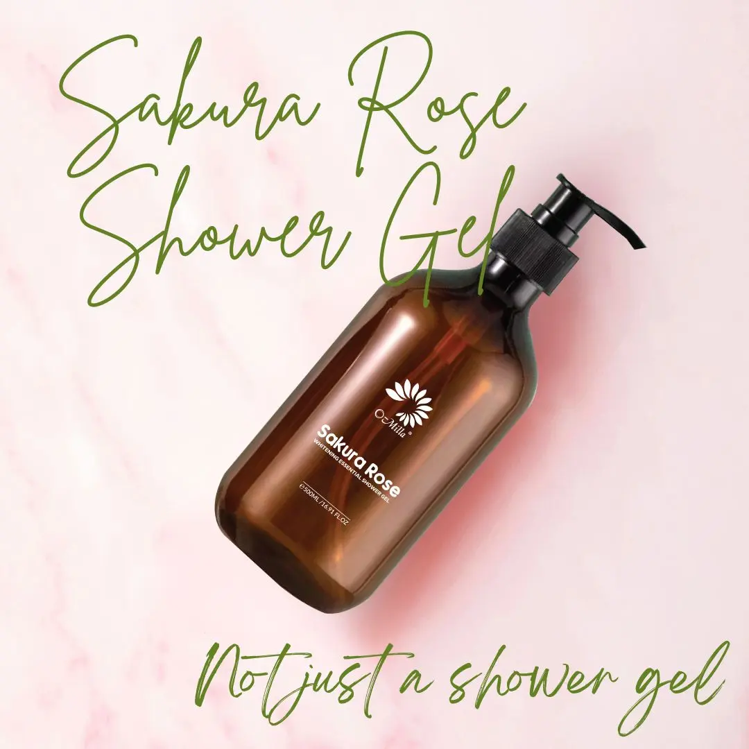 O-Milla M21 Sakura Rose Whitening Essential Shower Gel - 500g - Hydrating Formula with Chia Seed Extract - Flower, Cleansing