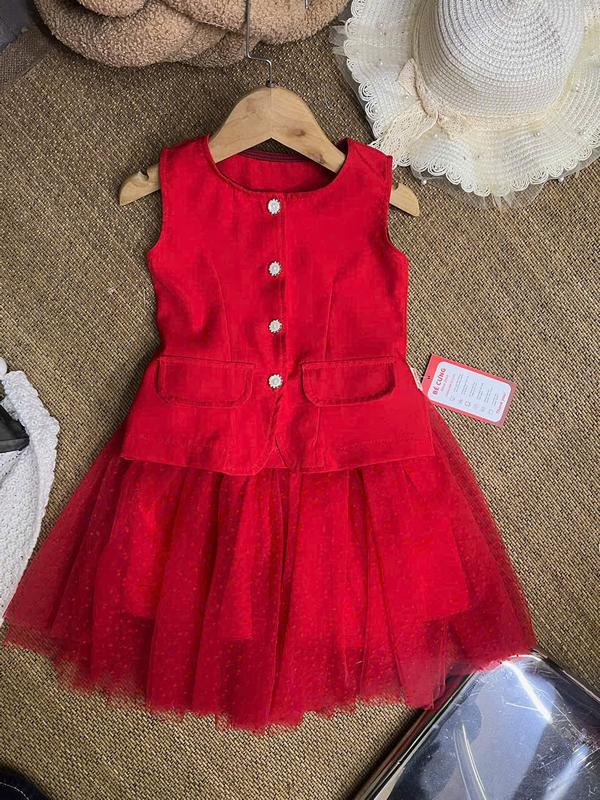 Set Vest Sát Nách Đỏ Kèm Chân Váy Tutu Đỏ Bi Nổi 50H Dành Cho Bé Gái
