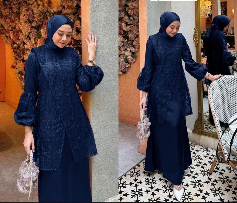 Product Introduction of Gamis Farah / Maxi brukat / Muslim Wanita  Tile  Mutiara  Dress   Karet  Pesta  Mewah  Dalaman  Fit UK L DAN XL Kondangan Coklat Brokat Gaun 15