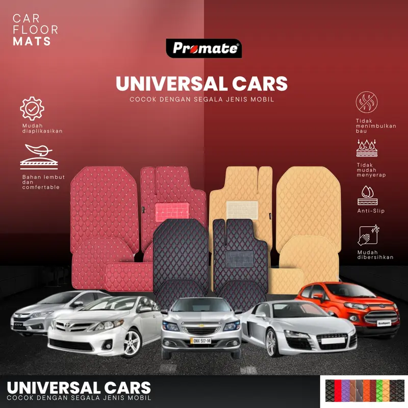 [Eksklusif Motomobi x Promate] Universal Car Mats Leather Premium 5 Pcs - Karpet Mobil Universal Bahan Kulit Waterproof - Bisa COD 1