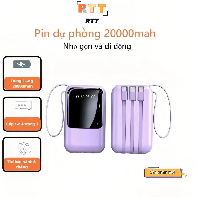 Pin Sạc Dự Phòng Đi Kèm Với Bốn Dây 20000 MA Nhỏ Gọn Và Cầm Tay Nguồn Điện Màn Hình Kỹ Thuật Số Tráng Gương Thích Hợp Sử Dụng Hàng Ngày 20000mah Phụ kiện điện thoại di động USB