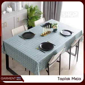 Taplak Meja Ruang Tamu Kotak Jumbo Alas Kain Motif Persegi Panjang Estetik Anti Minyak Air Tebal Premium