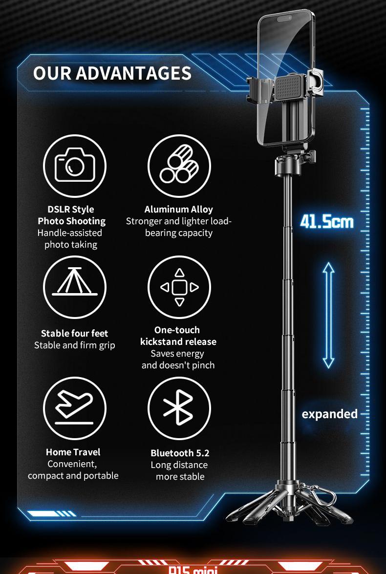 Product Introduction of ZIICOYO P15 Mini Travel Portable Shooting Assistant,Bluetooth Selfie Stick,Phone Tripod,Portable Mini Tripod,For Cellphone Android And Iphone,Suitable For Mobile Phone Photos/Selfies/Video Recording/Live Broadcast 25
