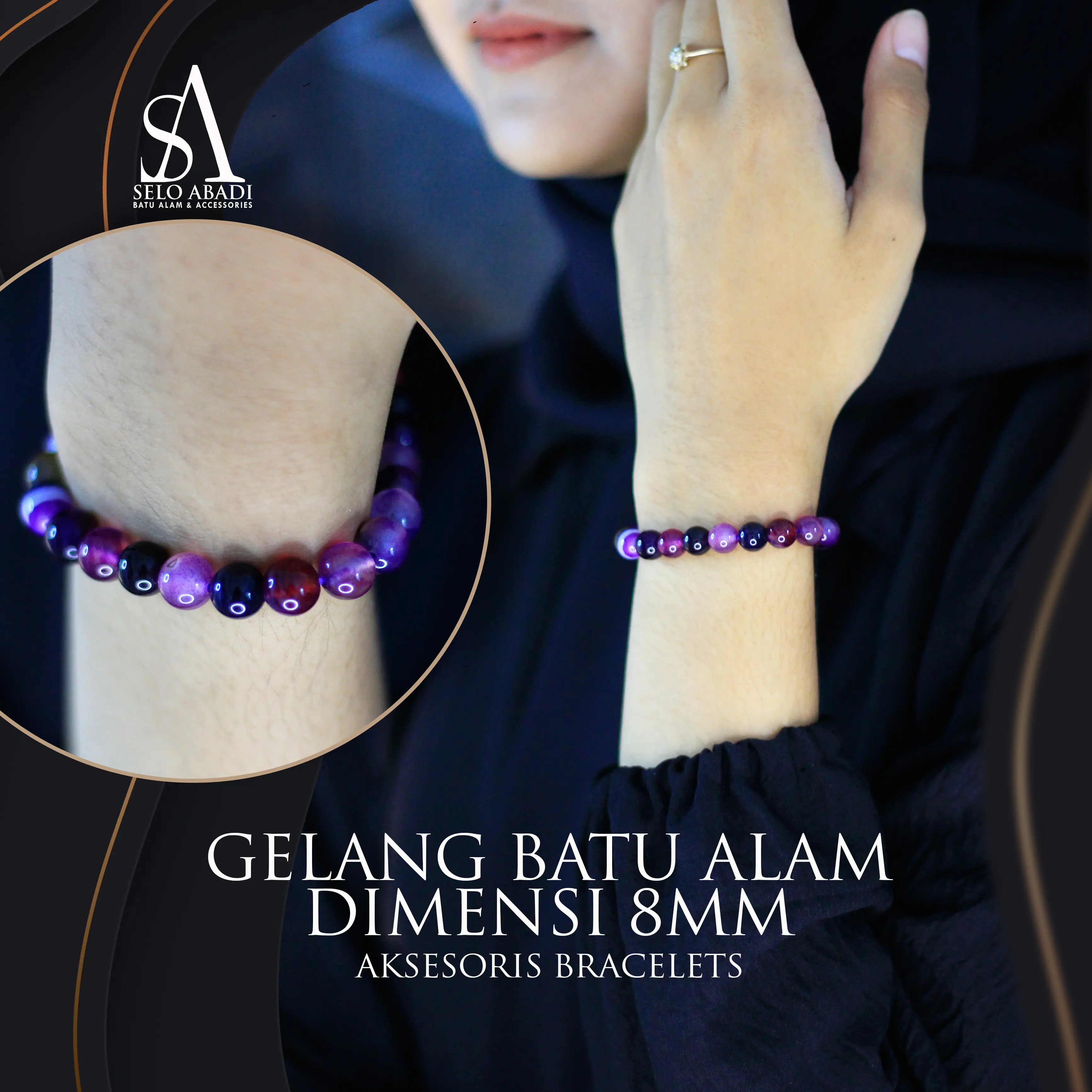 Gelang Batu Dimensi 8mm Natural Alam Bracelets