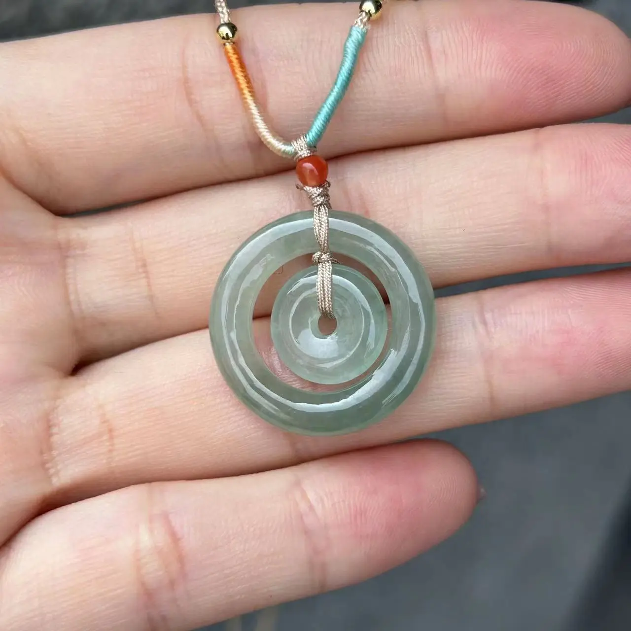 CloudjewelryGlobal Jade Jewelry 2 Square Round Halcyon Pearl Clasp Pendant Necklace Braided Rope Necklace
