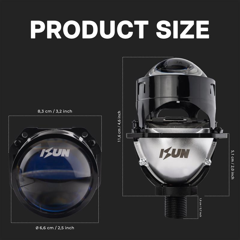 Lampu BILED 2.5 inch ISUN P5565 Blue Lens Projector Lens BILED P5565 dengan Kipas Pendingin 65 Watt 8