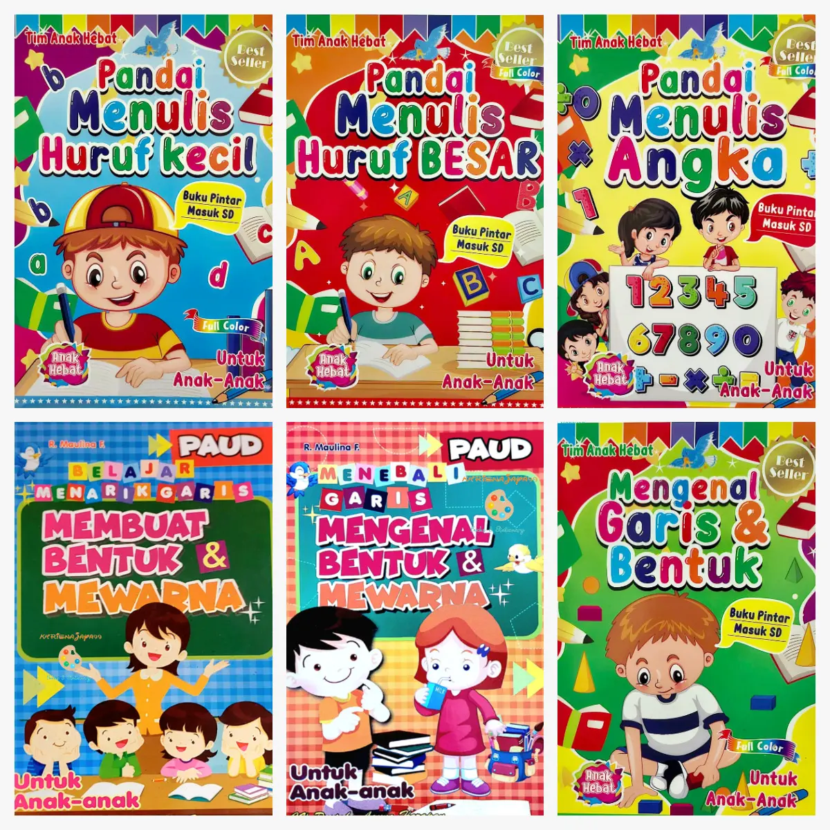 1 PAKET ISI 6 Buku Latihan Menulis Dasar Untuk Anak PAUD TK PRA SEKOLAH PAH Bergambar Full Color bisa COD