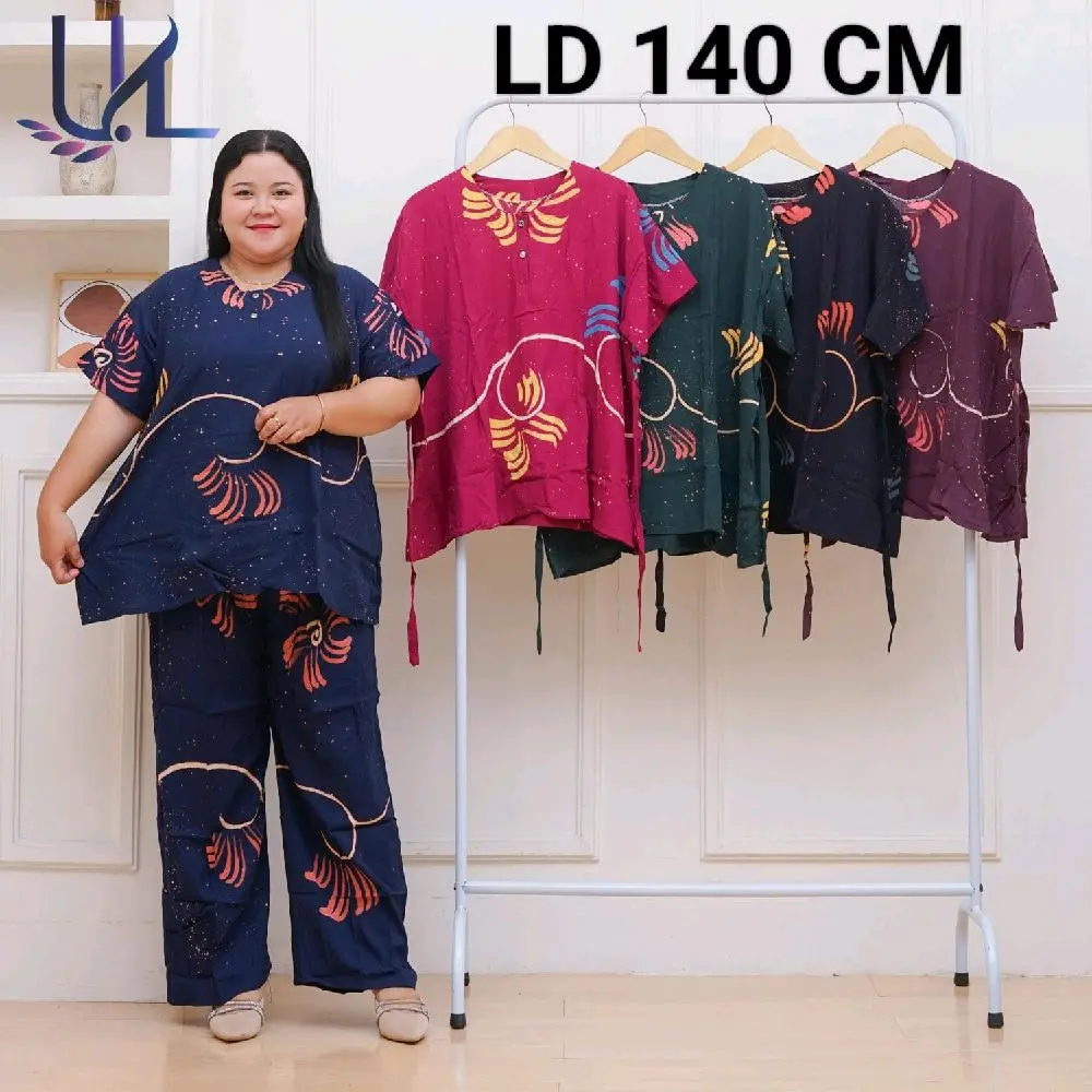 Setelan Celana Panjang Jumbo LD 140 cm One Set Atasan Rayon Jumbo Super Tebal Busui Friendly Piyama Wanita Motif baju tidur perempuan set