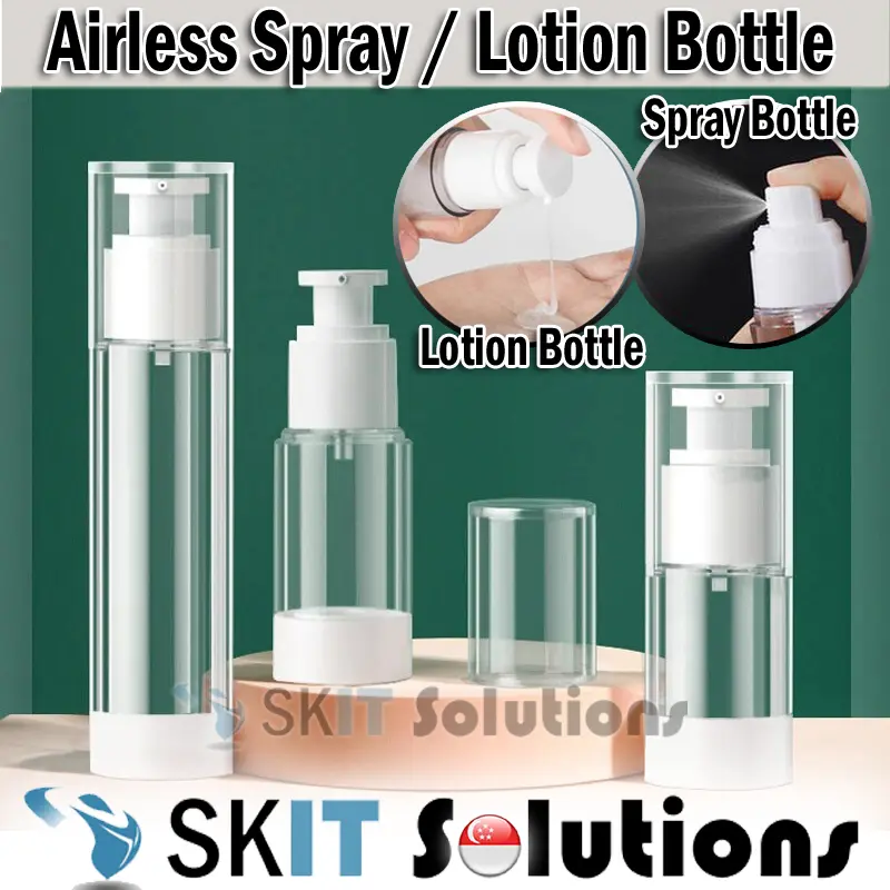 【SKIT SG】30ml 50ml 100ml Portable Travel Press Type Mini Vacuum Airless Spray Bottle / Lotion Bottle, Empty Refillable Cosmetic Body Lotion Cream Storage Dispenser Pump Container Dispensing Bottle Travel Essential