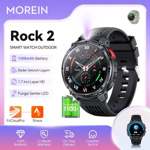 【Jam Tangan Daya Tahan Super 1100mAh 】MorienWear Rock2 baru diluncurkan: Layar 1,7 inci (360*360), baterai 1100mAh, desain full metal, tahan air IP68, daya tahan lama, dan koneksi Bluetooth pintar. Tampilan luas dan elegan dengan daya tahan luar biasa.
