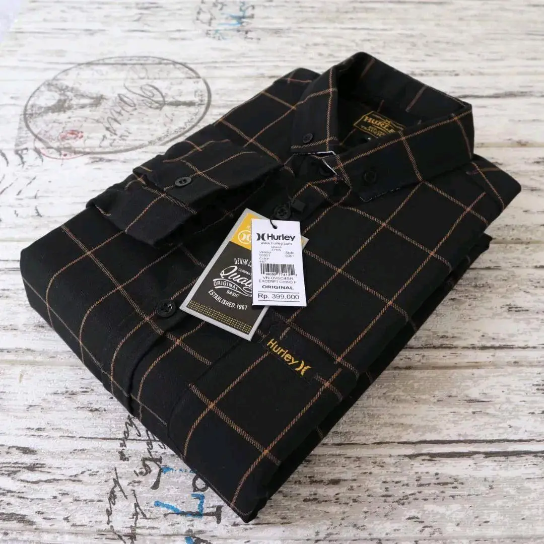 PROMOO!! Kemeja Flanel Lengan Panjang Pria Wanita Motif Garis Coklat Katun Santai Crew Neck Slim-fitting V-Neck  Kotak Distro Kantong Kain Baju Hitam Unisex