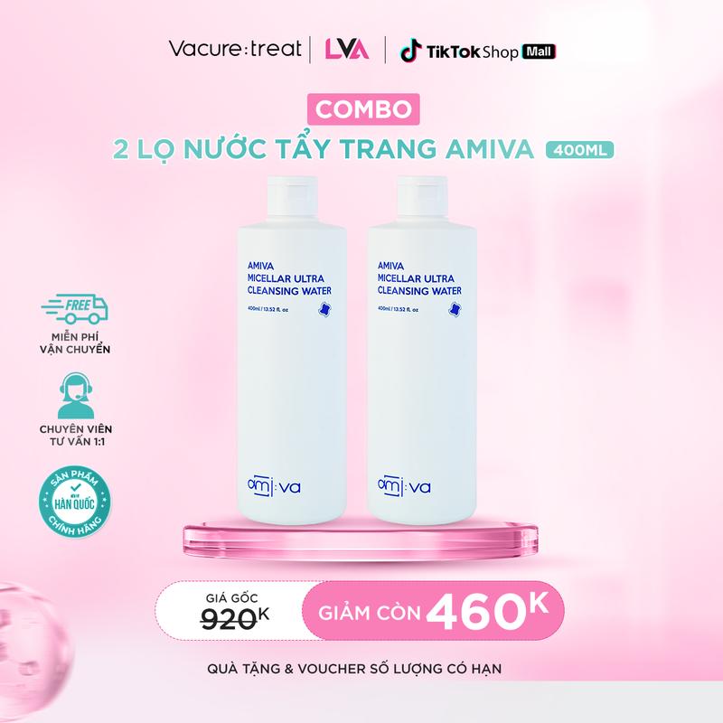  Combo 2 lọ nước tẩy trang AMIVA Micellar Ultra Cleansing Water 400ml 