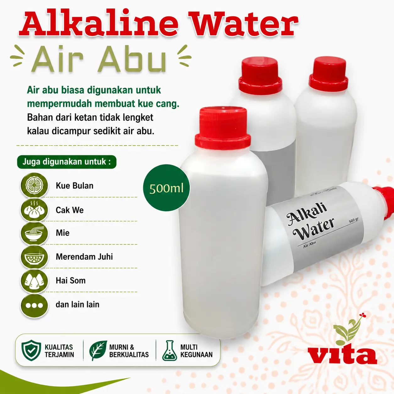 Air Abu Kwetjang Kue Bulan Kie Cui Alkali Lye Water Botol 500ml