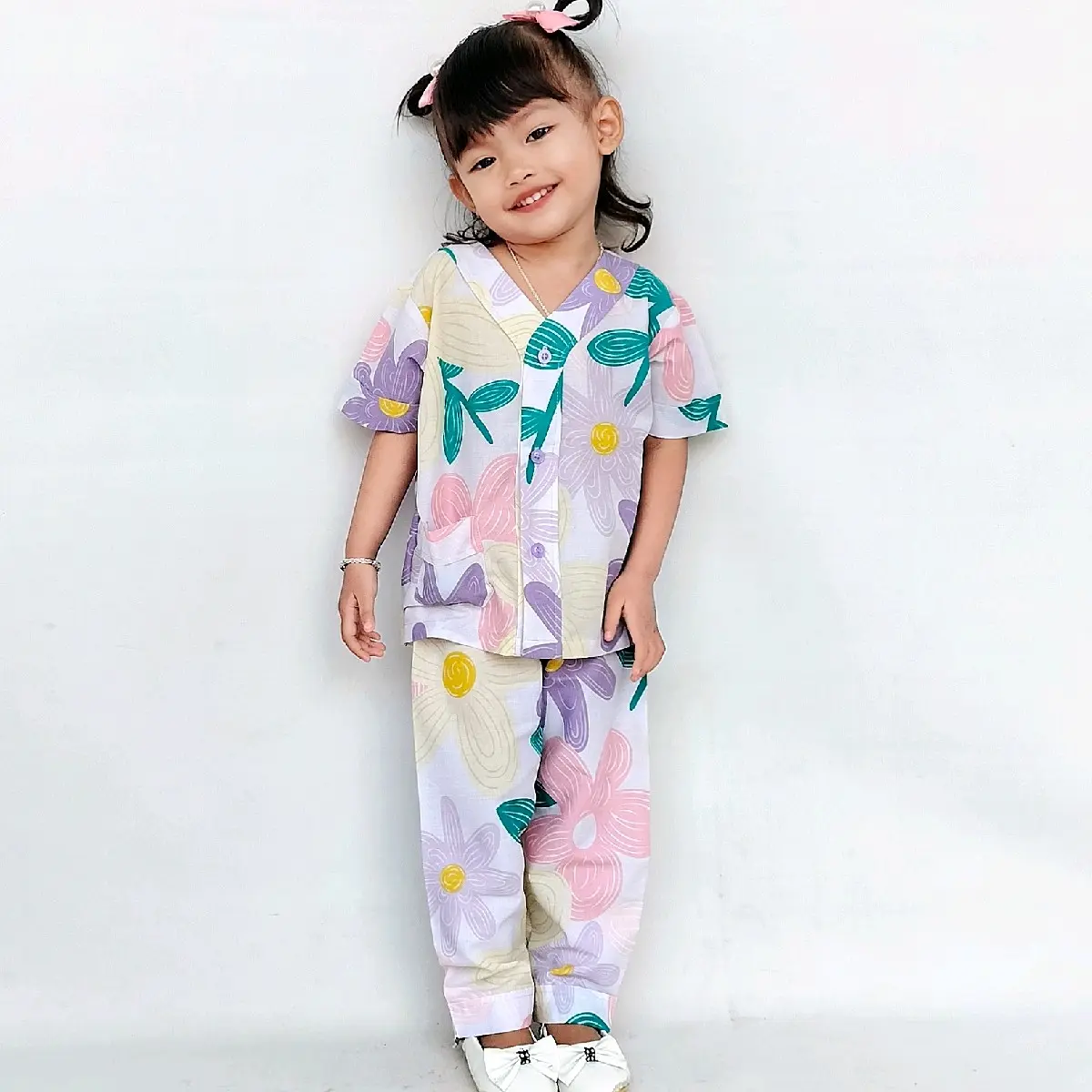 Piyama Anak Perempuan Bahan Katun Adem Tanpa Kerah Full Kancing Depan Fashion piyama labubu