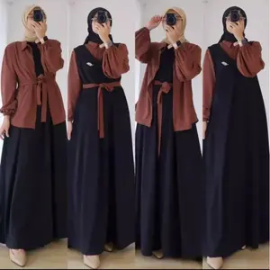Overall Crinkle Airflow Gamis Muslim Kombinasi Dress Overall Terbaru Atasan Kombinasi iner Overall Casual Gaun Panjang Balon