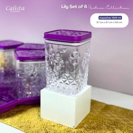 Calista Toples Lily Set of 6 Toples Kue Kering Kedap Udara Toples Kue Lebaran Set Dengan Nampan