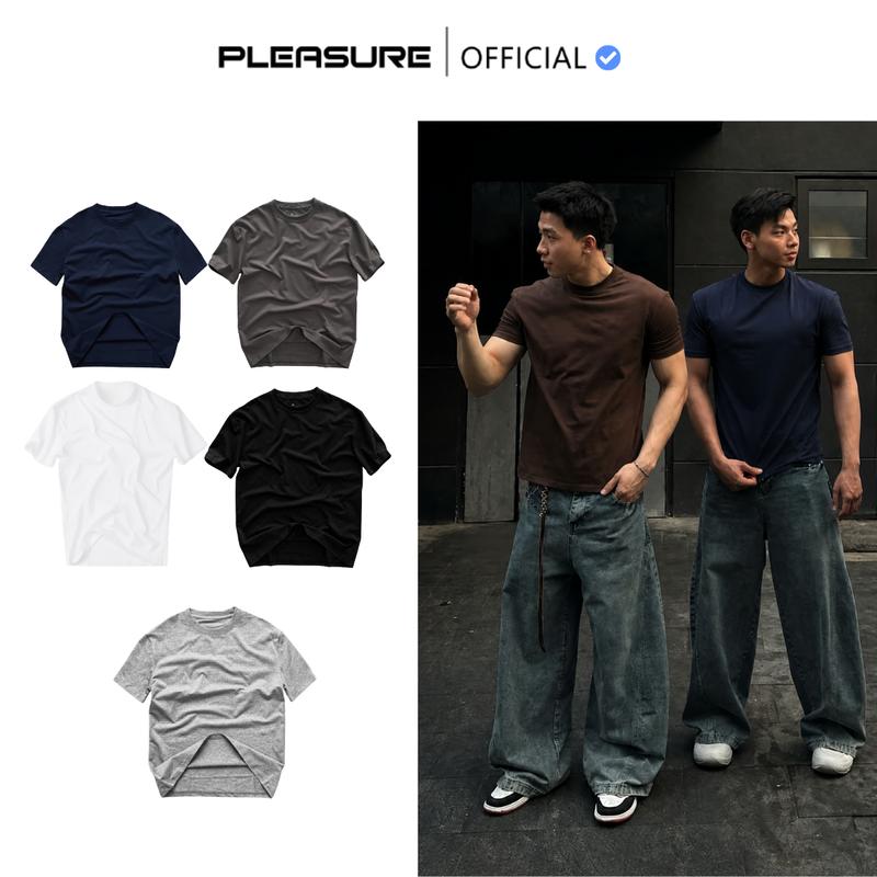 [ XẢ kHO ] [ Phiên Bản Nâng Cấp Cleanfit ] Áo Thun Cleanfit Trơn PLEASURE Premium, Áo Thun Form Relaxfit Tôn Dáng Không ôm body VẢI EM PÉ DÀNH CHO NGƯỜI LỚN - Thời trang đơn giản, chất liệu cao cấp