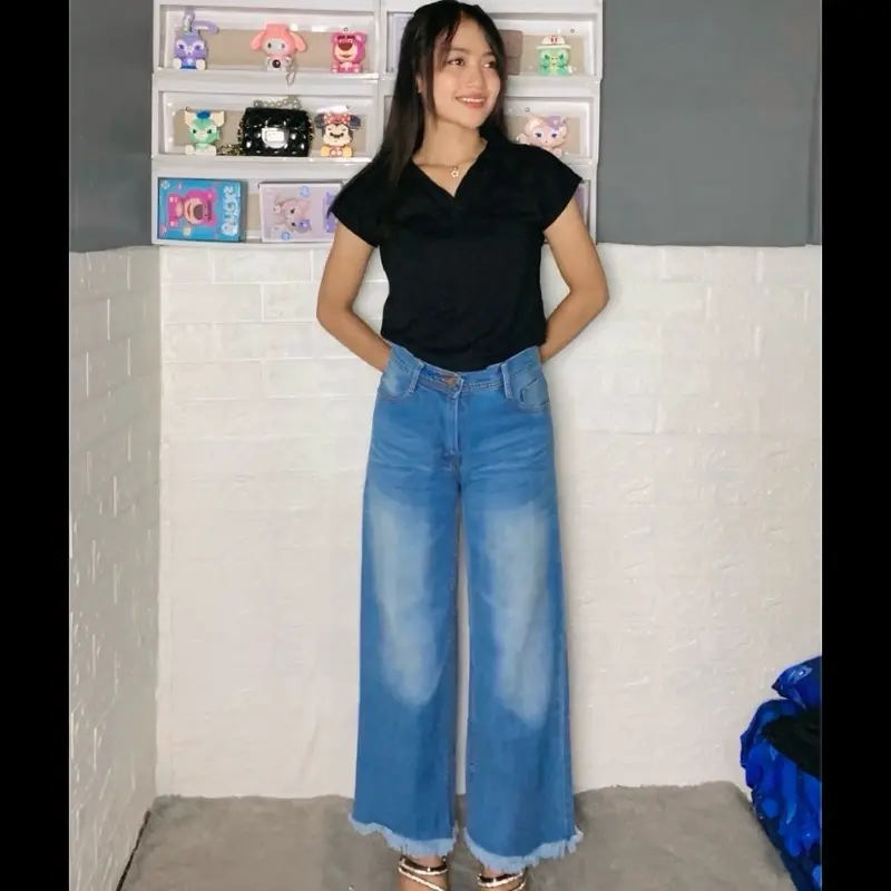 Celana jeans Kulot rawis wisker -kulot jeans rawis - kulot jeans wanita - celana jeanas kulot rawis dark wisker - celana jeans kulot rawis medium wisker 3