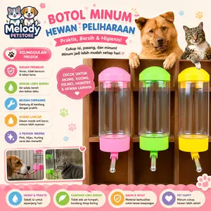 melodypetshop Botol Minum Kucing Anjing Kelinci 400 ml Tempat Minum Gantung Kandang Plastik Premium Warna Pink Hijau Kuning Portable & Praktis