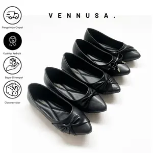 VENNUSA SEPATU WANITA FLATSHOES/FLATSHOES WANITA HITAM/FLATSHOES KERJA KARET