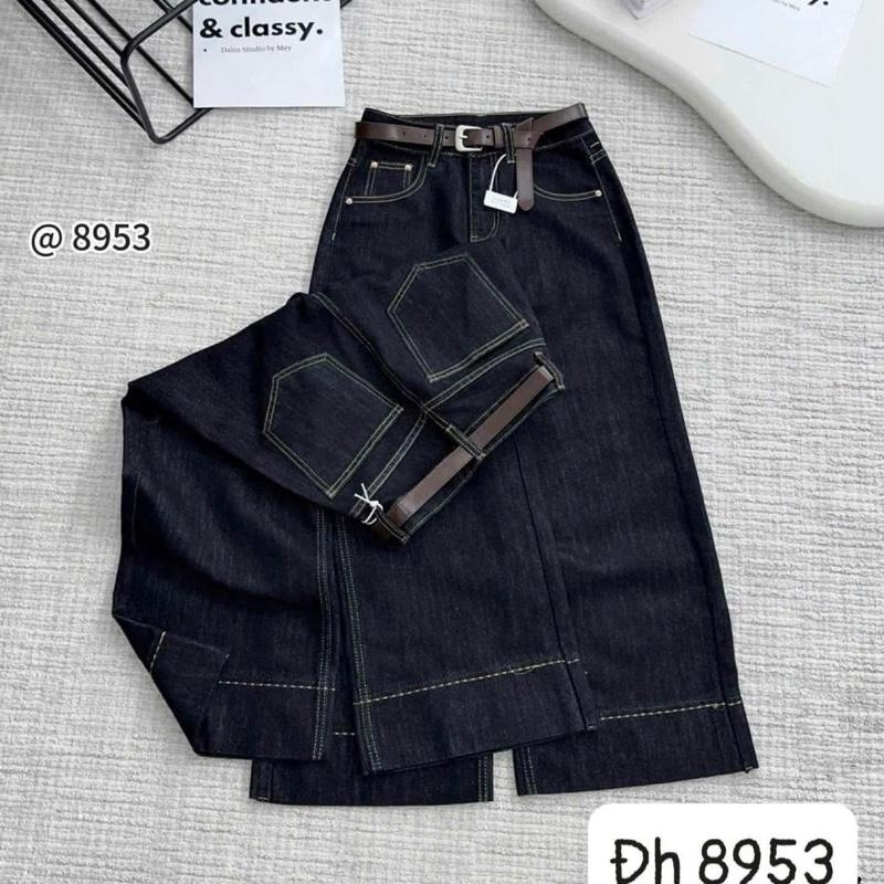 [XS/S/M/L/XL/2XL] Quần Jean suông 87cm+ 95cm Lưng Cao Phối Lai Gập 7 Phân Trẻ Trung