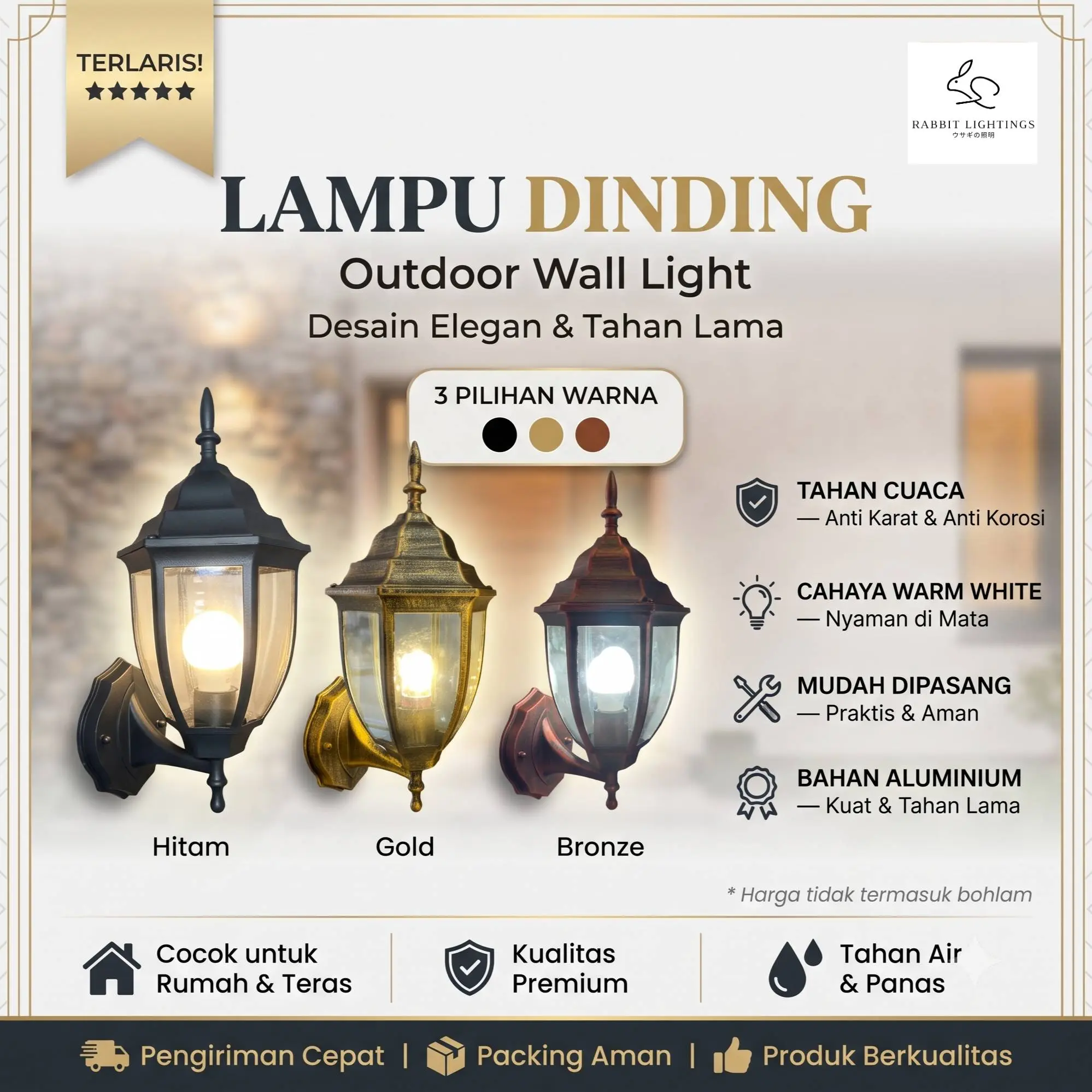 RABBIT Lampu Dinding Outdoor dan Pilar Minimalis 5018 - Waterproof dan Anti-Karat