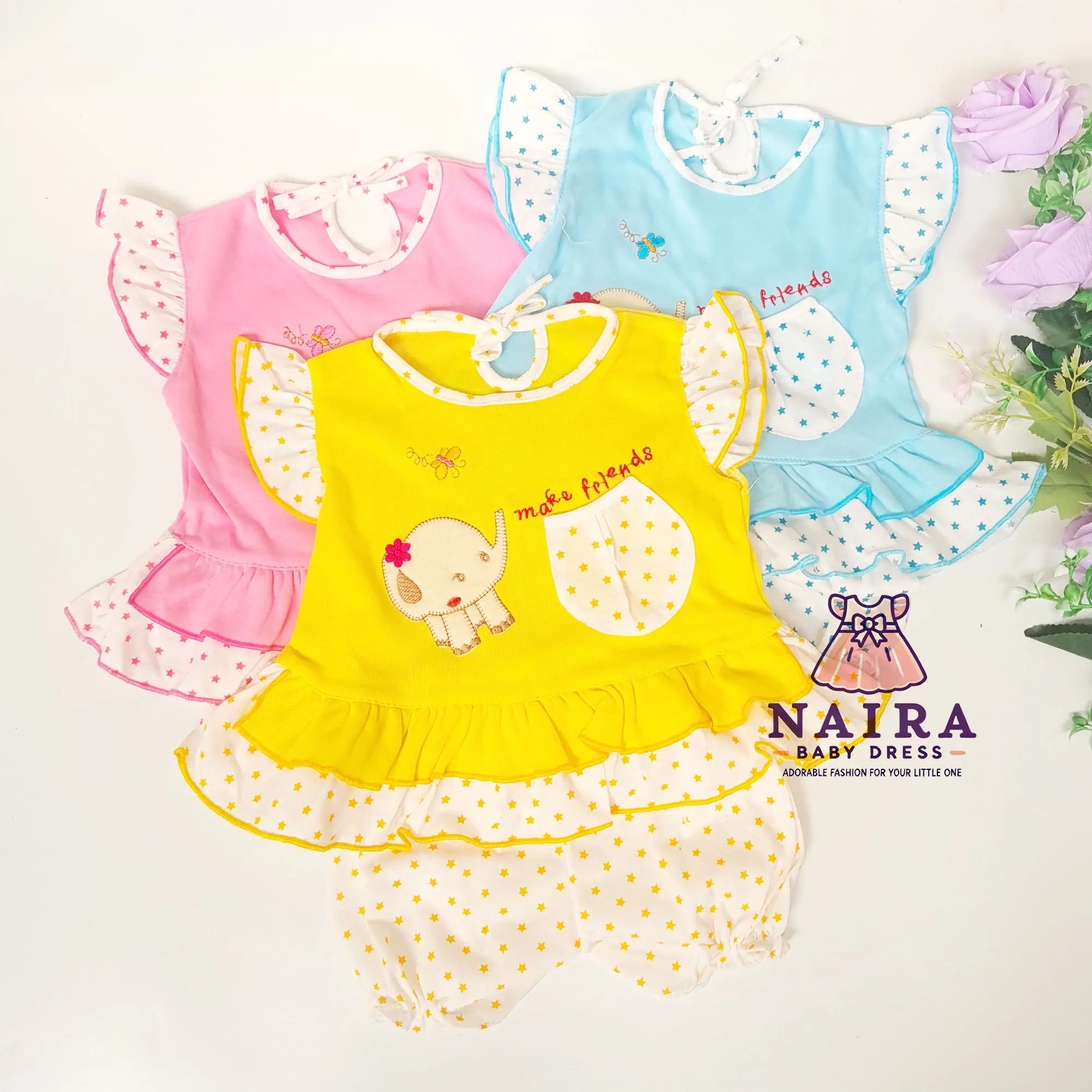 (P-013) Baju Bayi Perempuan 0-6 bulan newborn /Setelan Bayi Perempuan Newborn Planet Kidz Model Gajah