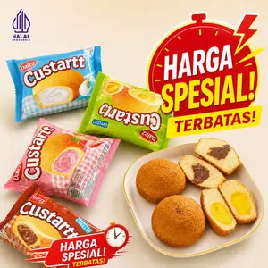 Dalezz Custard Cake  Isi Krim Lumer  Varian Krim  Coklat  Stroberi  & Telur Kuning | Tersedia Gift Box Mix Custard Cake & Roti Isi  Halal ️ Lembut Manis  Cocok untuk Camilan Anak, Berbagi Bersama Keluarga ‍‍, Acara Kumpul  dan Oleh-Oleh