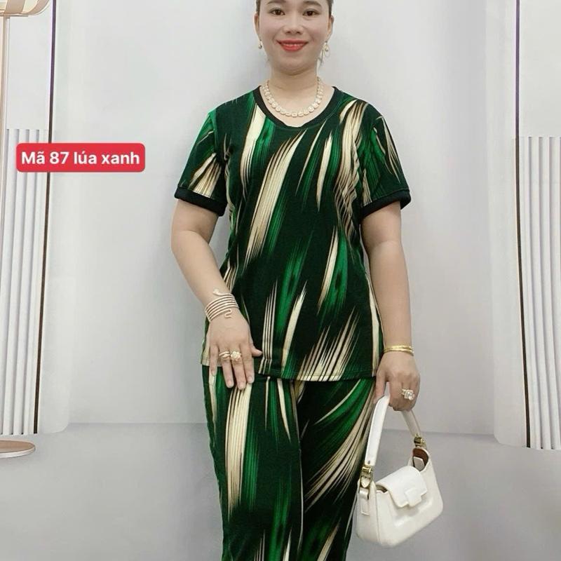 Đồ bộ cổ tròn tay ngắn, quần dài chất vải thun Hàn Quốc co giãn bốn chiều, thấm hút mồ hôi - Big size 45kg - 100kg, nữ - Women dobo tay