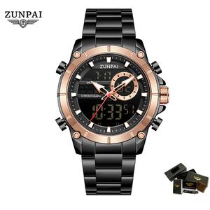 ZUNPAI Men's Watch Digital Watches Luxury Stainless Steel Analog Quartz Waterproof Luminous Watch Fashion Business Chronograph Multifunction Watch