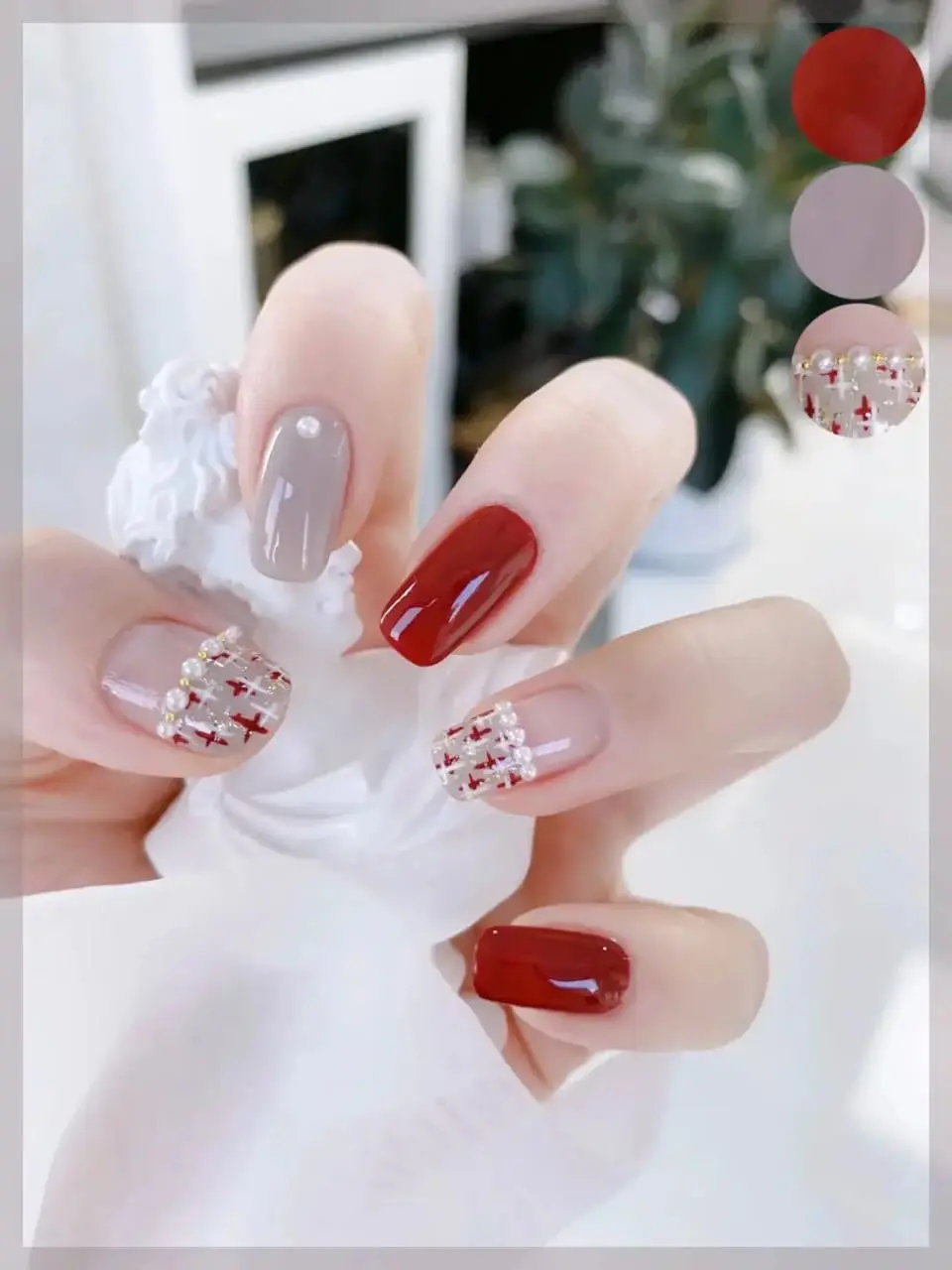 Kuku Palsu Pendek Merah Rose 3D P001-40 - Art Nail