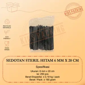 Sedotan Steril Hitam 0620 6mm x 20cm Isi 250pcs Ujung Runcing / Lancip
