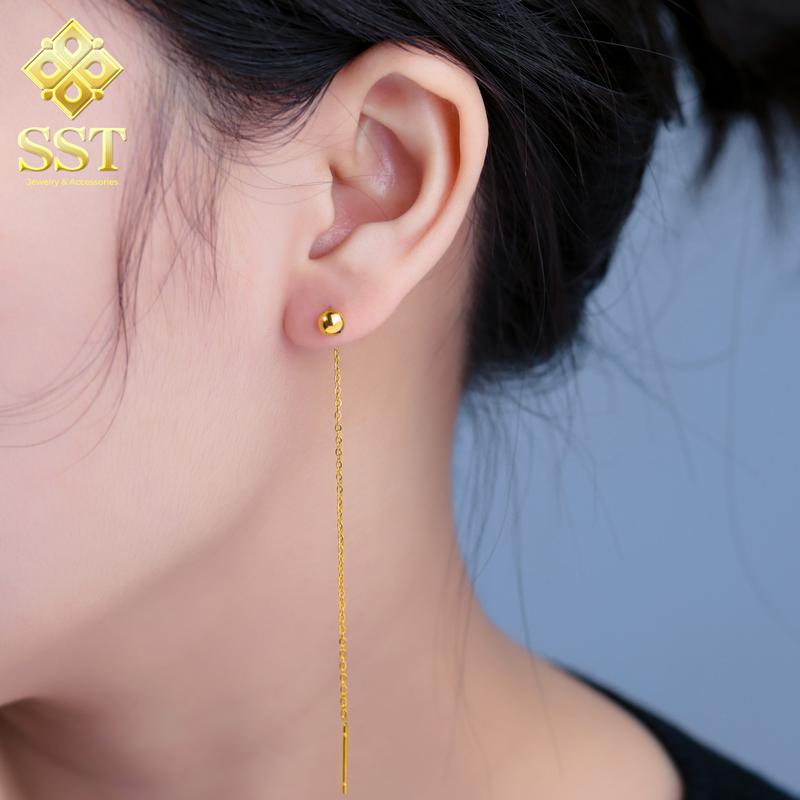 Bông tai Titan SST Bi dây dài sang Không Đen Gỉ BT03