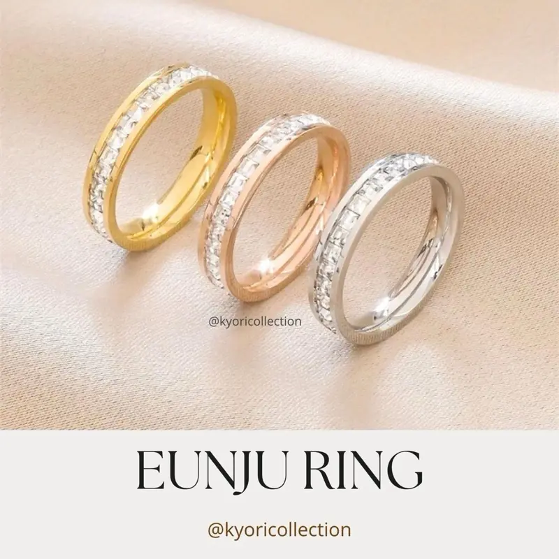 Kyori Collection - Eunju Ring - Cincin Permata Baris Princess Cut Titanium Anti Karat