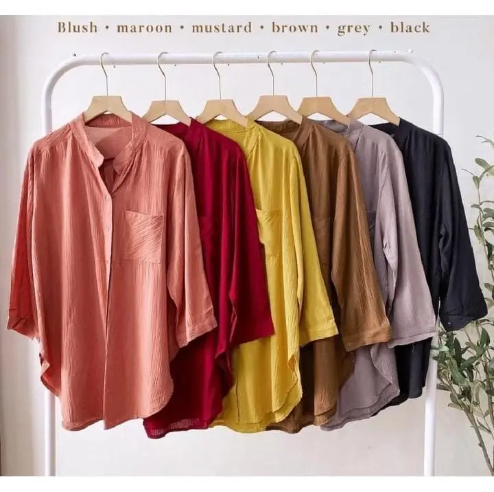 DAILY TOP BLOUSE // SHAKILA KEMEJA CRINCLE POCKET OOTD VIRAL TERLARIS Baju Muslim Wanita Oversize Airflow Wudhu Crinkle Atasan Panjang Skinny White Kancing Dewasa Casual