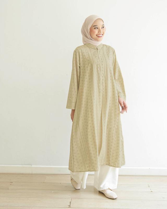 MISTYVORI | Aziza Tunik Bordir Model Panjang Kancing Simple Muslim Wanita Atasan Dress Katun Variasi 0