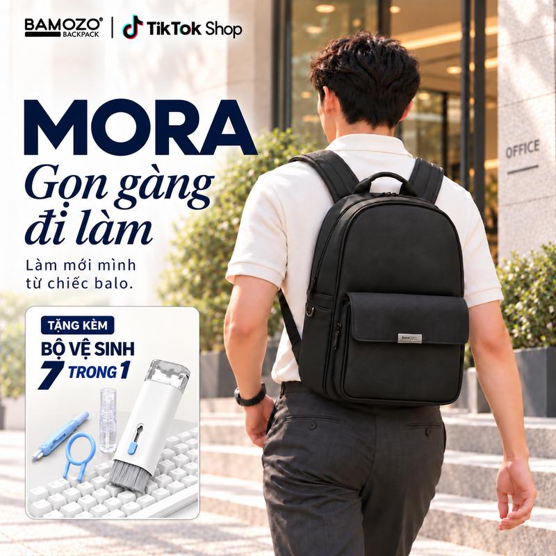 Balo Bamozo MORA da PU Saffiano form cứng chống xước, chống nước, đựng laptop 15inch phù hợp đi học, đi làm _BL0008K00D