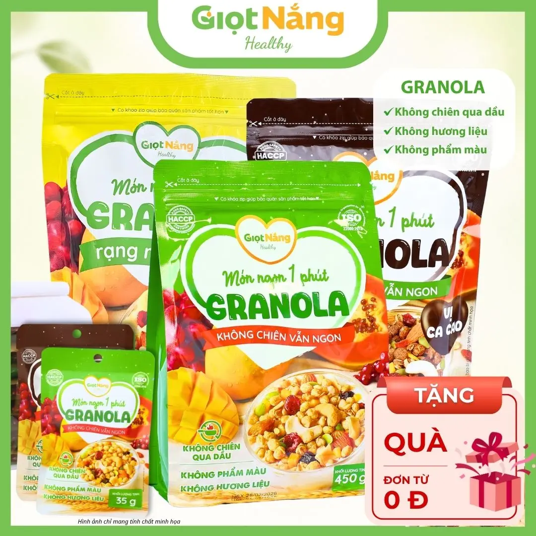 Granola Giọt Nắng Mới Không Chiên Giòn Ngon Với Viên Yến Mạch Gạo Lứt Trái Cây Đóng Gói Từ Nông Sản Giọt Nắng