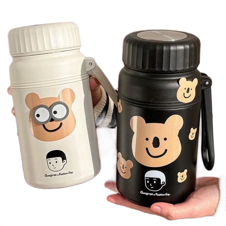 Bình Giữ Nhiệt In Hình Gấu thể tích 1000ML Chất Liệu INOX 316 Có Thể Giữ Nước Lạnh Và Nóng - Ly Giữ Nhiệt Inox 304