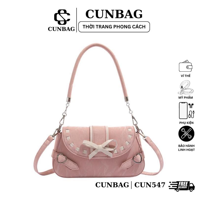 Túi Nách Nữ Đeo Chéo Đeo Vai Tết Phối Nơ Da Nhung Dáng Cứng Cao Cấp Cun547