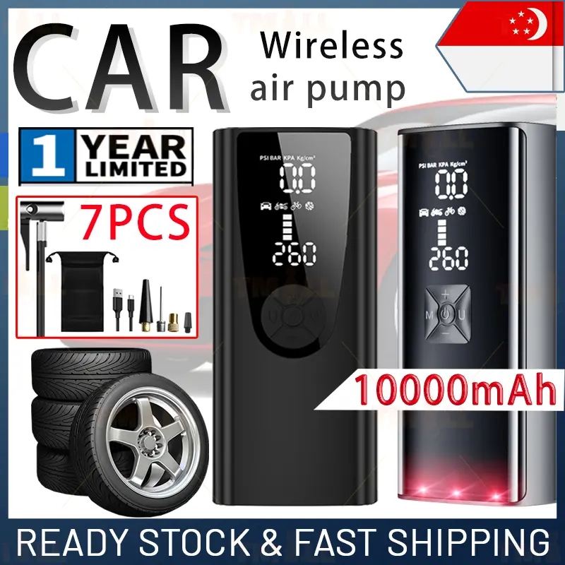 [SG Ready Stock] Electric Air Pump Tyre Car Inflator Portable Pump Digital Tire Pressure Detection Bike Bike Motorcycle